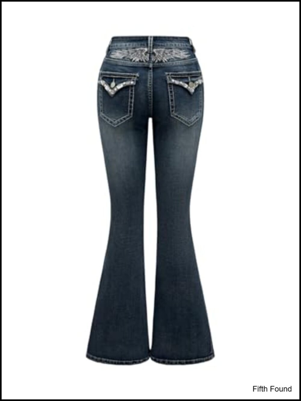 Goth Punk Rhinestone Embroidered Flare Jeans Low Rise Stretch Denim Pants